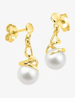 Boucles d'oreilles pendantes or jaune 375 ‰, perle de culture d'eau douce et oxyde de zirconium SO OR