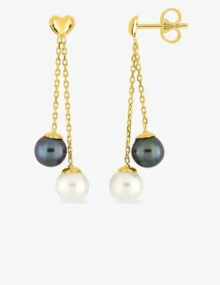 Boucles d'oreilles pendantes or jaune 375‰ et perle 5mm SO OR