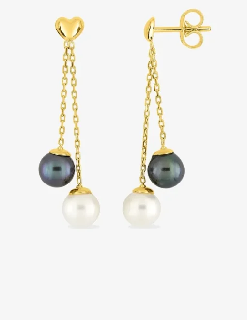 Boucles d'oreilles pendantes or jaune 375‰ et perle 5mm SO OR
