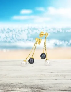 Boucles d'oreilles pendantes or jaune 375‰ et perle 5mm SO OR