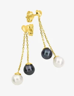 Boucles d'oreilles pendantes or jaune 375‰ et perle 5mm SO OR