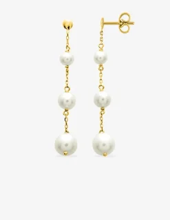 Boucles d'oreilles pendantes en or jaune 750 ‰, perles de culture d'eau douce SO OR