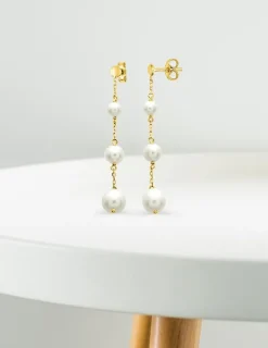 Boucles d'oreilles pendantes en or jaune 750 ‰, perles de culture d'eau douce SO OR