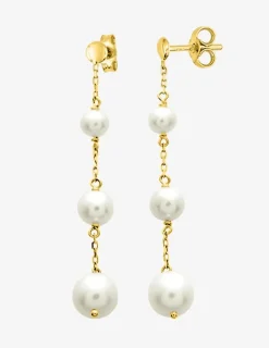 Boucles d'oreilles pendantes en or jaune 750 ‰, perles de culture d'eau douce SO OR