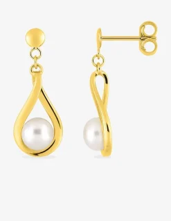 Boucles d'oreilles pendantes or jaune 375 ‰, perle de culture d'eau douce 5 mm SO OR