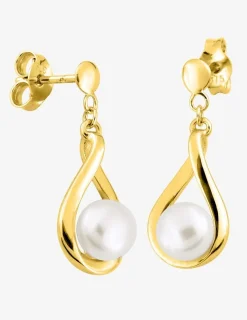 Boucles d'oreilles pendantes or jaune 375 ‰, perle de culture d'eau douce 5 mm SO OR