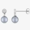 Boucles d'oreilles pendantes perles grises d'imitation argent 925‰ SO OR