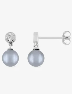 Boucles d'oreilles pendantes perles grises d'imitation argent 925‰ SO OR