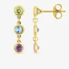 Boucles d'oreilles pendantes or jaune 375‰, améthyste, péridot et topaze bleue SO OR