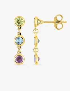 Boucles d'oreilles pendantes or jaune 375‰, améthyste, péridot et topaze bleue SO OR