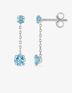 Boucles d'oreilles pendantes or blanc 375‰, double topaze SO OR