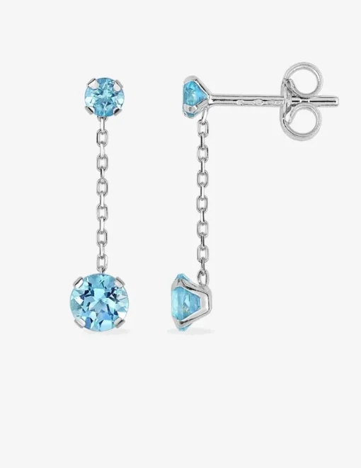 Boucles d'oreilles pendantes or blanc 375‰, double topaze SO OR