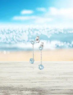 Boucles d'oreilles pendantes or blanc 375‰, double topaze SO OR