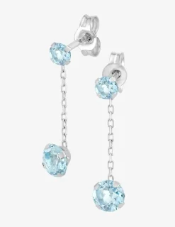 Boucles d'oreilles pendantes or blanc 375‰, double topaze SO OR