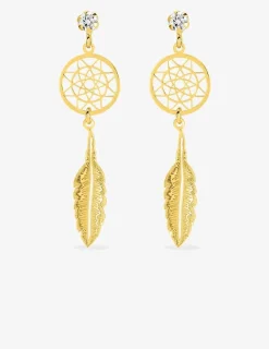 Boucles d'oreilles pendantes attrape-rêve en or jaune 375‰ et oxyde de zirconium SO OR