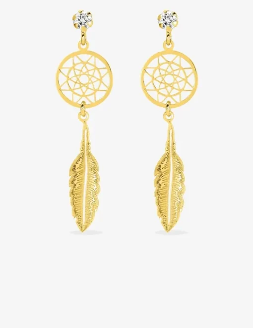 Boucles d'oreilles pendantes attrape-rêve en or jaune 375‰ et oxyde de zirconium SO OR