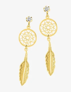 Boucles d'oreilles pendantes attrape-rêve en or jaune 375‰ et oxyde de zirconium SO OR