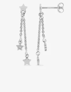 Boucles d'oreilles pendantes chaines étoilées argent rhodié 925‰ avec oxyde de zirconium SO OR