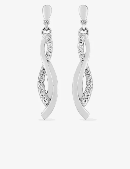 Boucles d'oreilles pendantes triples courbes croisées argent rhodié 925‰ avec oxyde de zirconium SO OR