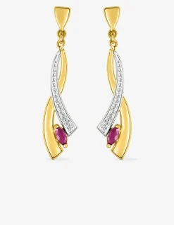 Boucles d'oreilles pendantes or jaune 375‰ et rubis SO OR