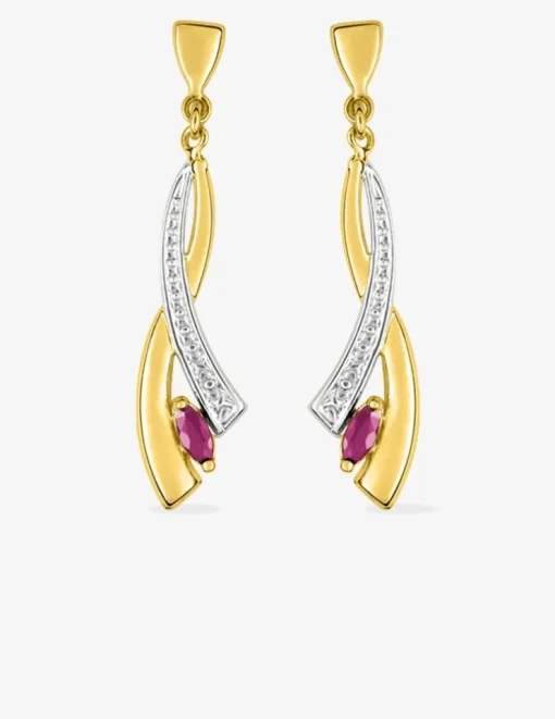 Boucles d'oreilles pendantes or jaune 375‰ et rubis SO OR