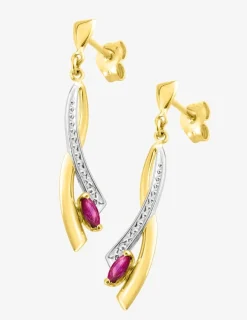 Boucles d'oreilles pendantes or jaune 375‰ et rubis SO OR