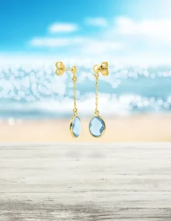 Boucles d'oreilles pendantes or jaune 375‰, topaze cerclée SO OR