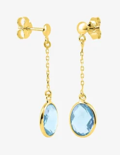 Boucles d'oreilles pendantes or jaune 375‰, topaze cerclée SO OR