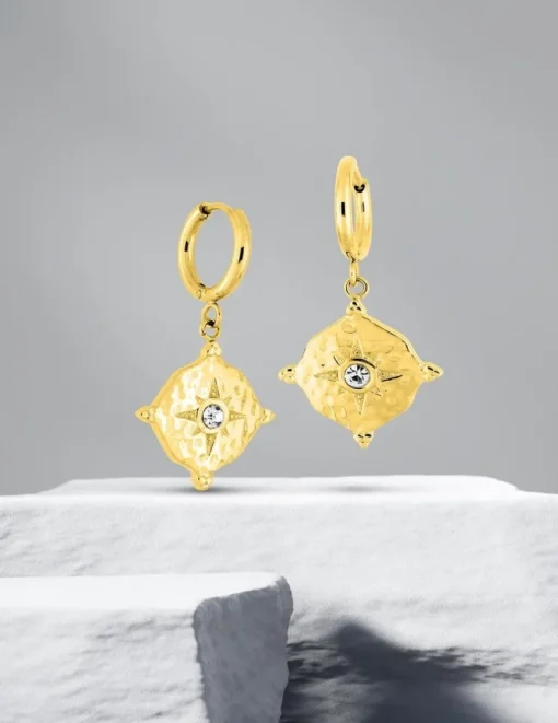 Boucles d’oreilles pendantes en acier doré et cristal blanc SO OR