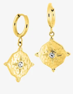 Boucles d’oreilles pendantes en acier doré et cristal blanc SO OR