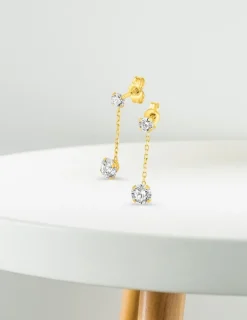 Boucles d'oreilles pendantes or jaune 750 ‰, oxyde de zirconium SO OR