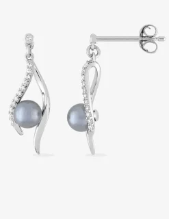 Boucles d'oreilles pendantes perles grises d'imitation argent rhodié 925‰ avec oxyde de zirconium SO OR