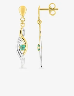 Boucles d'oreilles pendantes brins entrelacés or 750‰ bicolore et émeraude SO OR