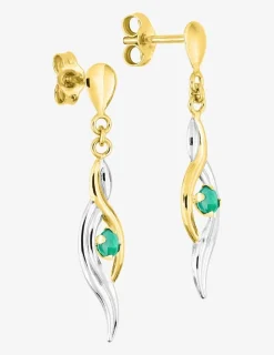 Boucles d'oreilles pendantes brins entrelacés or 750‰ bicolore et émeraude SO OR