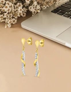 Boucles d'oreilles pendantes en or jaune 375‰ et oxyde de zirconium SO OR