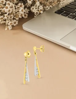 Boucles d'oreilles pendantes en or jaune 375‰ et oxyde de zirconium SO OR
