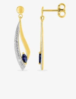 Boucles d'oreilles pendantes or jaune 750 ‰, saphir et rhodium SO OR
