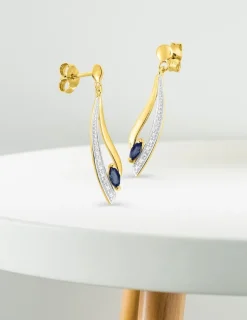 Boucles d'oreilles pendantes or jaune 750 ‰, saphir et rhodium SO OR