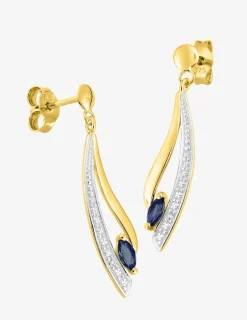 Boucles d'oreilles pendantes or jaune 750 ‰, saphir et rhodium SO OR