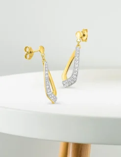 Boucles d'oreilles pendantes or jaune 750 ‰, oxyde de zirconium et rhodium SO OR