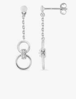 Boucles d'oreilles pendantes chaines doubles cercles argent rhodié 925‰ avec oxyde de zirconium SO OR