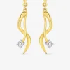 Boucles d'oreilles pendantes courbes plaqué or, rhodium et oxyde de zirconium serti griffes SO OR