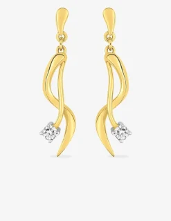 Boucles d'oreilles pendantes courbes plaqué or, rhodium et oxyde de zirconium serti griffes SO OR