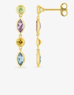 Boucles d'oreilles pendantes multi-pierres fines en or 375‰ SO OR