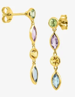 Boucles d'oreilles pendantes multi-pierres fines en or 375‰ SO OR