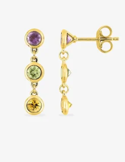 Boucles d'oreilles pendantes or jaune 375‰, améthyste, péridot et citrine SO OR