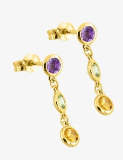Boucles d'oreilles pendantes or jaune 375‰, améthyste, péridot et citrine SO OR