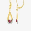 Boucles d'oreilles pendantes or jaune 375 ‰, rhodium et rubis forme poire SO OR