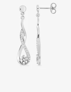 Boucles d'oreilles pendantes vagues entrelacées argent 925‰ rhodié et oxydes de zirconium SO OR