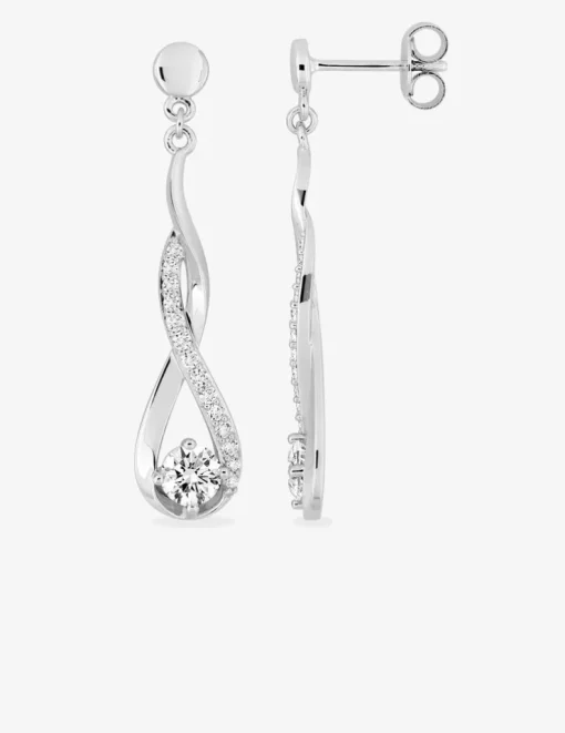 Boucles d'oreilles pendantes vagues entrelacées argent 925‰ rhodié et oxydes de zirconium SO OR